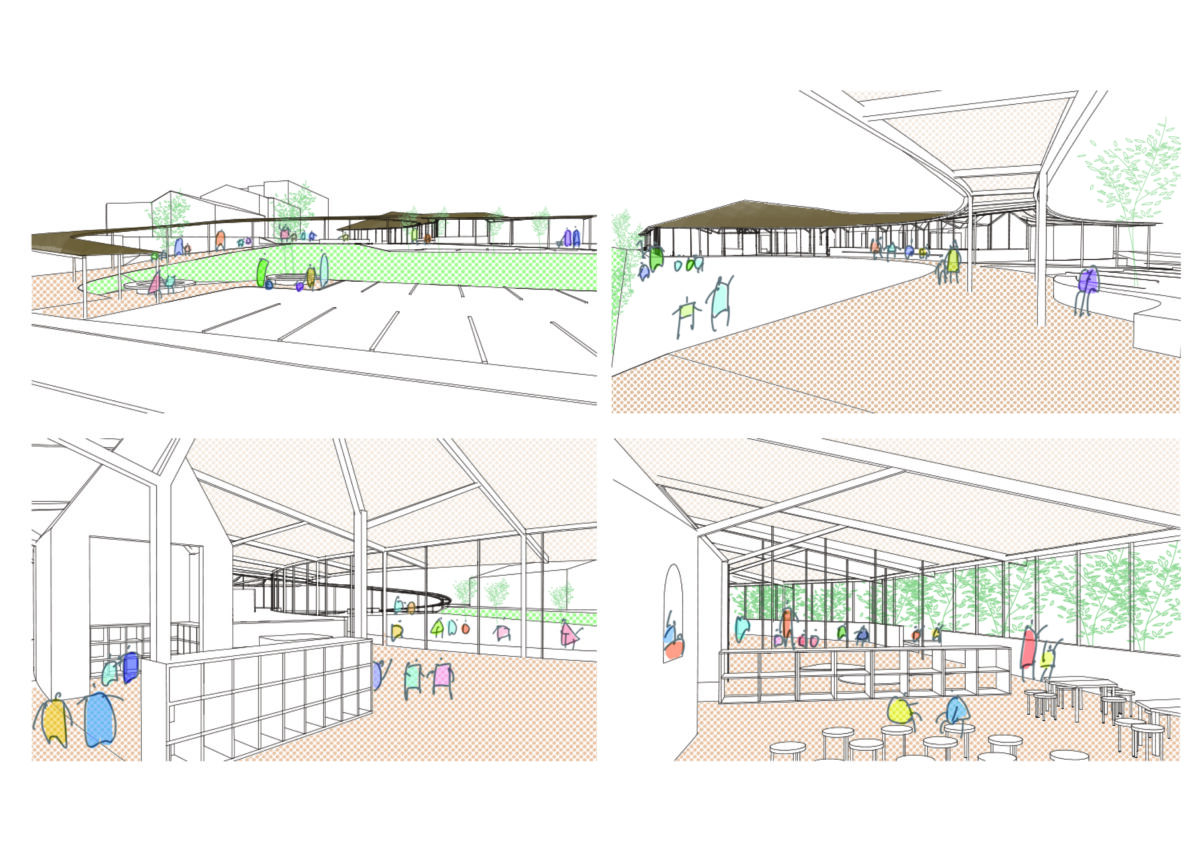 蒲郡市　保育園　みちのような建築　木造　平屋